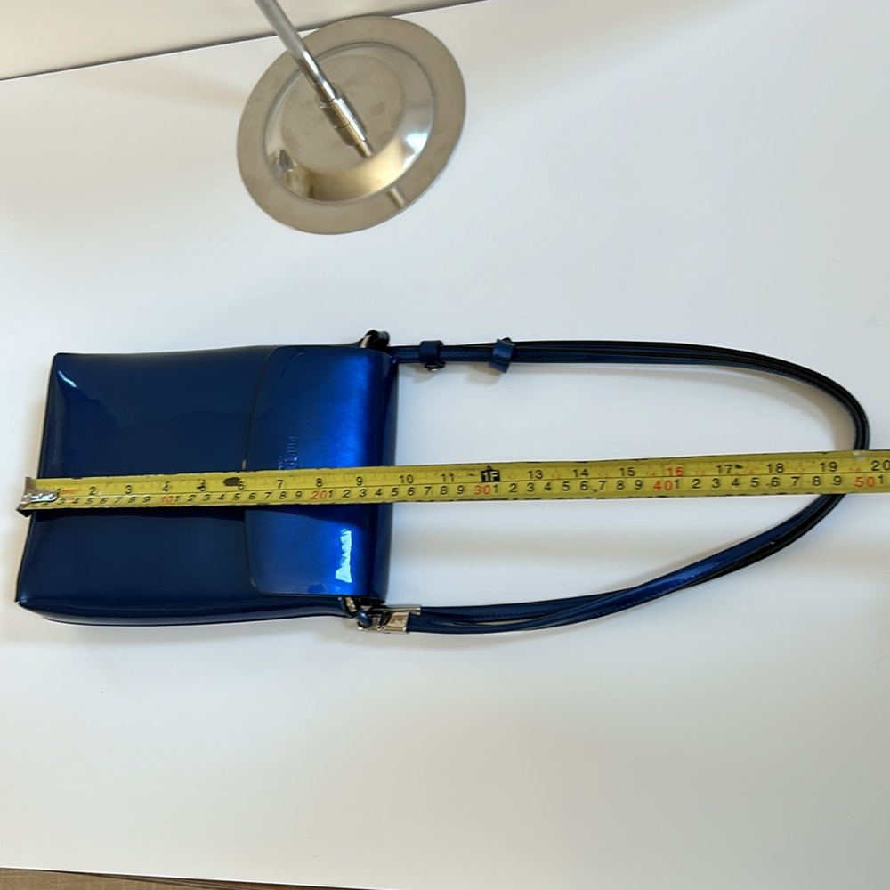 SOLD Elegant Blue Patent Leather Crossbody Bag - Picture 9 of 11